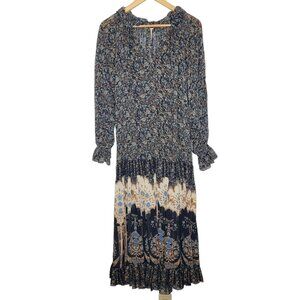 Free People Small Feeling Groovy Border Print Maxi Dress Boho Oversized Festival